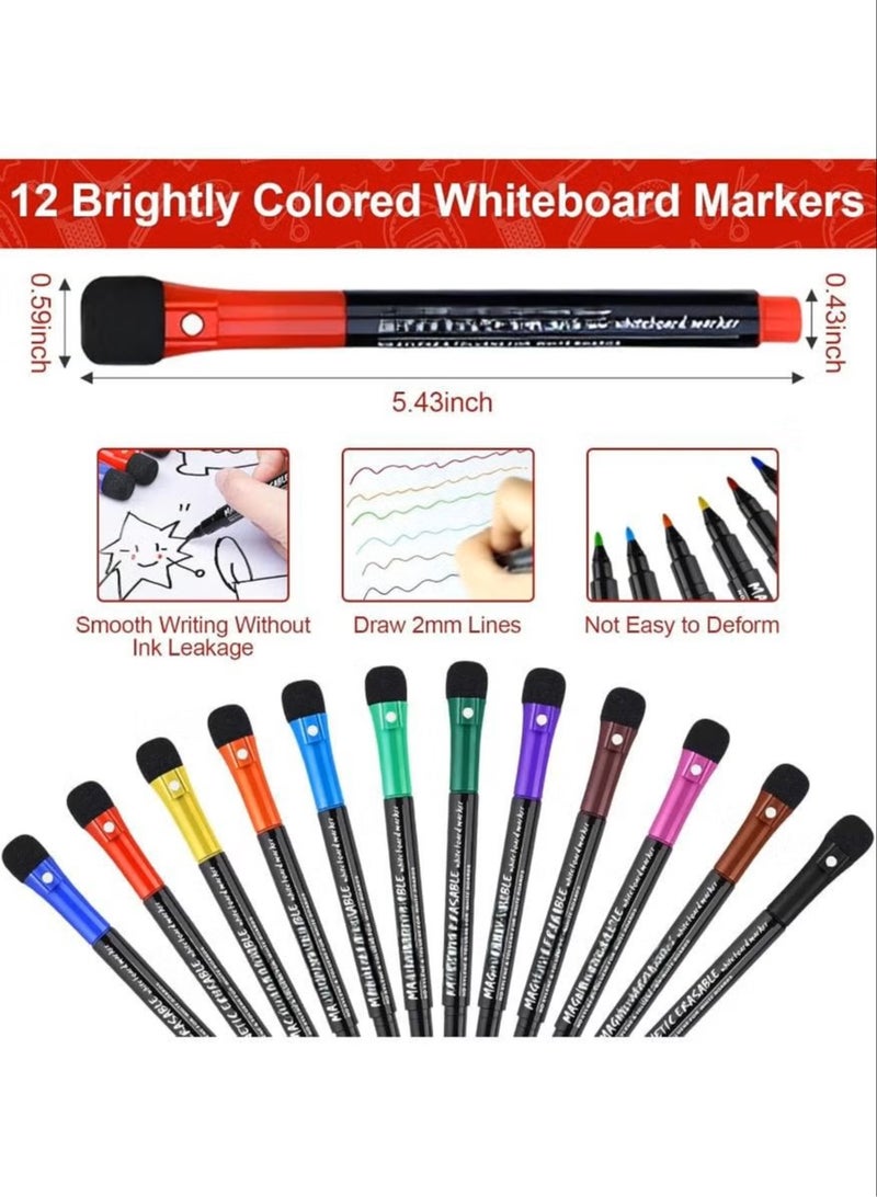  طائرة ورقية اقلام تحديد سبورة بيضاء مغناطيسية، 12 لون، اقلام تحديد قابلة للمسح باطراف دقيقة قابلة للمسح، اقلام رسم منخفضة الرائحة، اقلام رسم عائمة، مع غطاء ممحاة، للرسم والكتابة والمكتب والمدرسة - Image 2