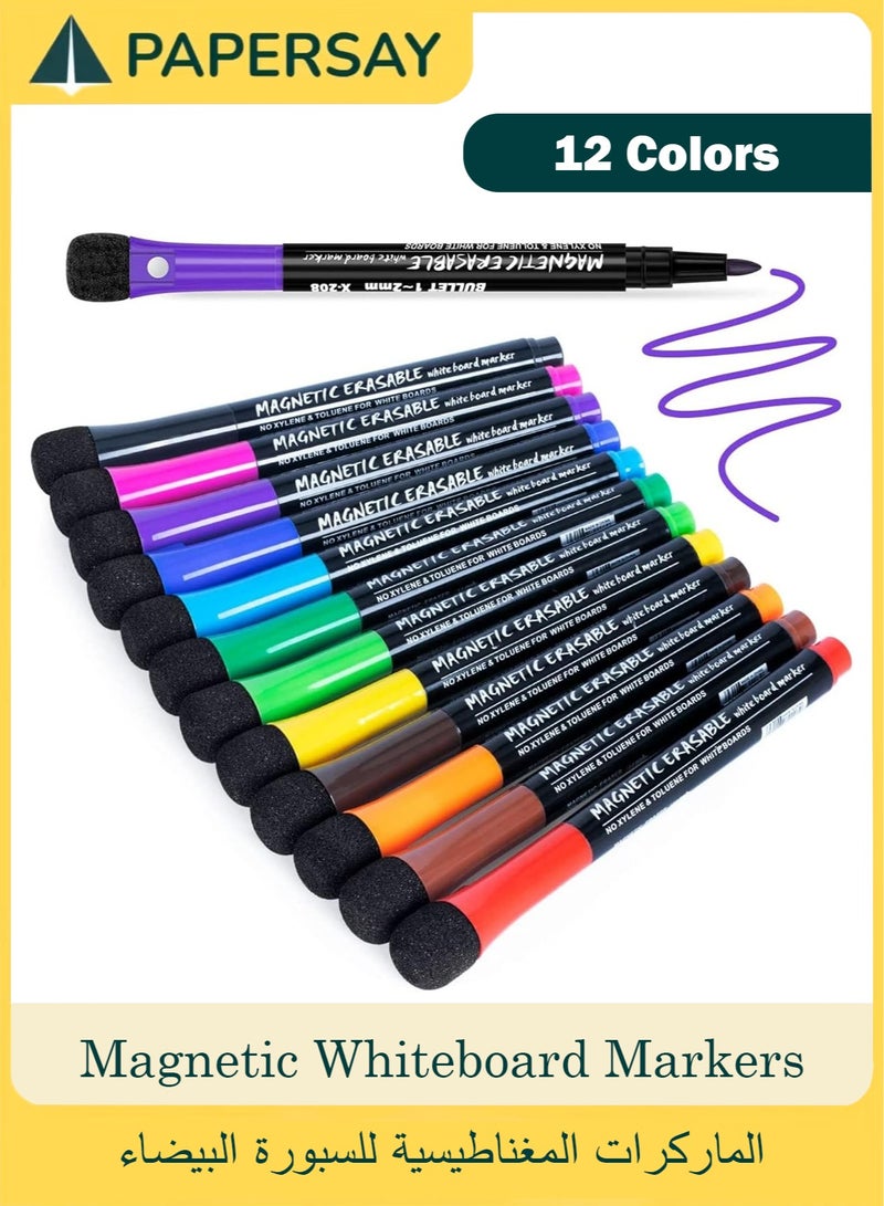  طائرة ورقية اقلام تحديد سبورة بيضاء مغناطيسية، 12 لون، اقلام تحديد قابلة للمسح باطراف دقيقة قابلة للمسح، اقلام رسم منخفضة الرائحة، اقلام رسم عائمة، مع غطاء ممحاة، للرسم والكتابة والمكتب والمدرسة - Image 1