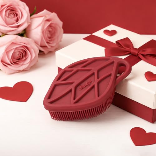 Sndyi Silicone Body Scrubber, Gentle Exfoliating Body Scrubber for Sensitive Skin, Leaf Shaped Shower Scrubber for Body with Lathering Bristles, Silicone Loofah Body Brush for Showering, Red - Image 5