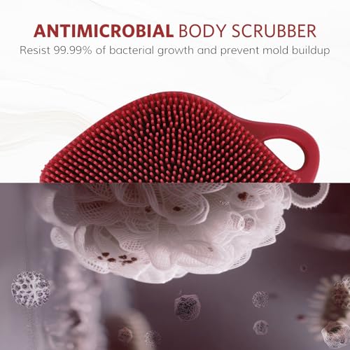 Sndyi Silicone Body Scrubber, Gentle Exfoliating Body Scrubber for Sensitive Skin, Leaf Shaped Shower Scrubber for Body with Lathering Bristles, Silicone Loofah Body Brush for Showering, Red - Image 4