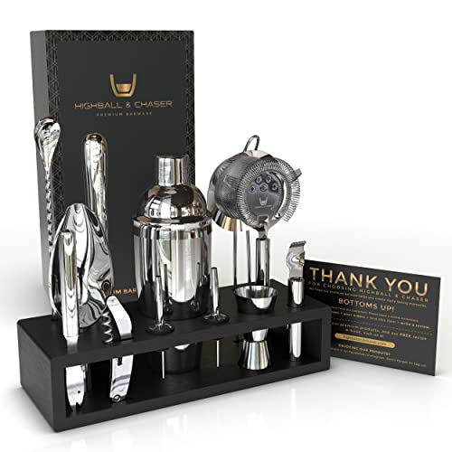 Highball  Chaser Highball & Chaser 13-Piece Cobbler Cocktail Shaker Set Stainless Steel Mixology Bartender Kit With Stand For Home Bar Cocktail Set | Laser Engraved Cocktail Tools | Plus Ebook with 30 Cocktail Recipes - Image 2