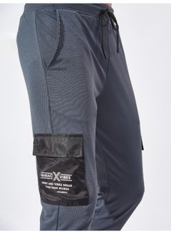 Maniac Mens Printed 95% Polyester 5% Lycra French Terry fabric Dark Grey and Black Slim Fit Cargo pant  - Image 4
