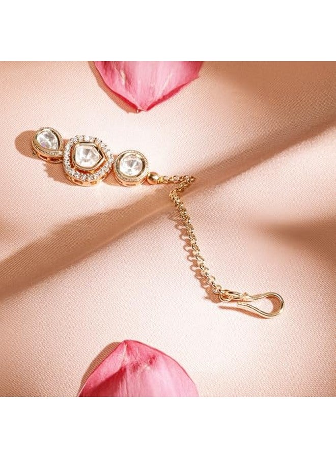 Rubans 22K Gold Plated White Kundan & Cubic Zirconia Studded Delicate Maangtikka Elegant Traditional Jewellery for Women & Girls - Image 4