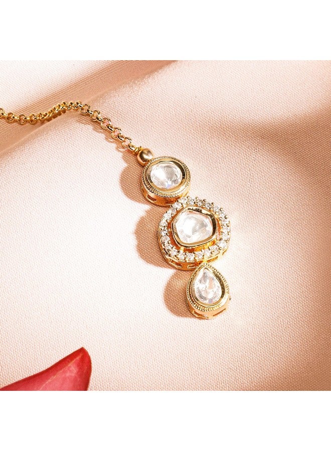 Rubans 22K Gold Plated White Kundan & Cubic Zirconia Studded Delicate Maangtikka Elegant Traditional Jewellery for Women & Girls - Image 5