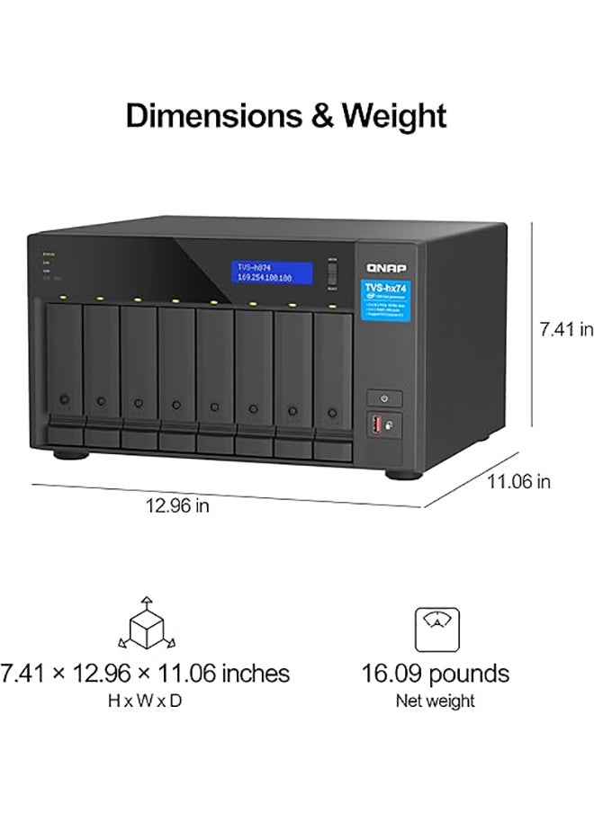 QNAP TVS-h874-i7-32G-US 8 Bay High-Speed Desktop NAS with M.2 PCIe Slots, 12th Gen Intel Core CPU, up to 64GB DDR4 RAM, 2.5 GbE Networking and PCIe Gen 4 expandability (Diskless)  - Image 2