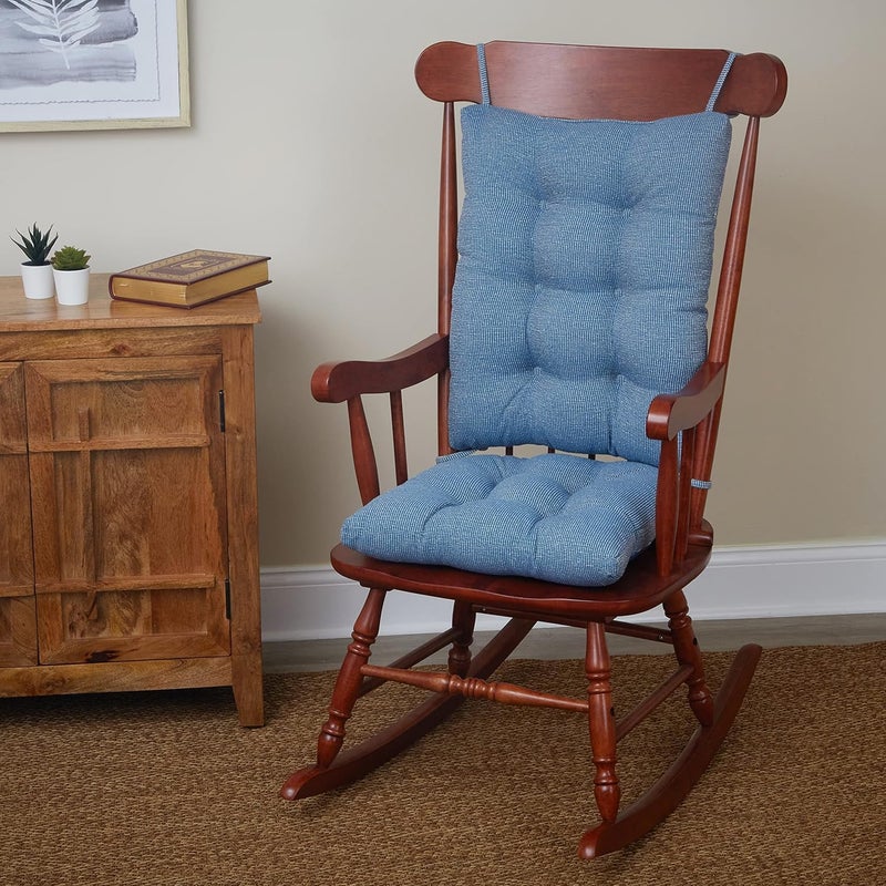Klear Vu Omega NonSlip Rocking Chair Cushion Set with Thick Padding and Tufted Design Includes Seat Pad  Back Pillow with Ties for Living Room Rocker 17x17 Inches 2 Piece Set Blue