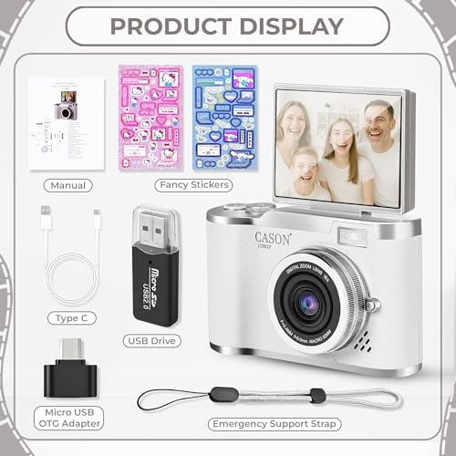 Cason 48MP Digital Camera for Kids-Real Photo & Video Mini Camera for Photography 2.4” Rotating Screen, Built in Games Kids Cameras for 5-15 Years Girls & Boys(Supports Upto 64GB Memory) - Image 5