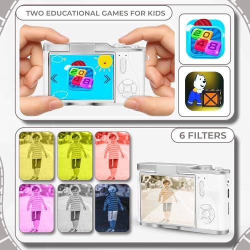 Cason 48MP Digital Camera for Kids-Real Photo & Video Mini Camera for Photography 2.4” Rotating Screen, Built in Games Kids Cameras for 5-15 Years Girls & Boys(Supports Upto 64GB Memory) - Image 3