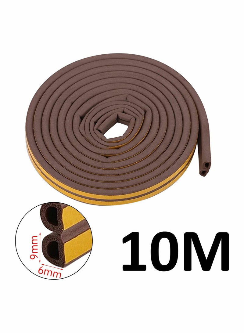 Door Seal Weather Strip, Self Adhesive 10m Rubber Strip Foam Tape for Doors and Windows Insulation Water-Proofing, Wind Noise Sound, 1 Roll (D-Type-Brown）  - Image 5