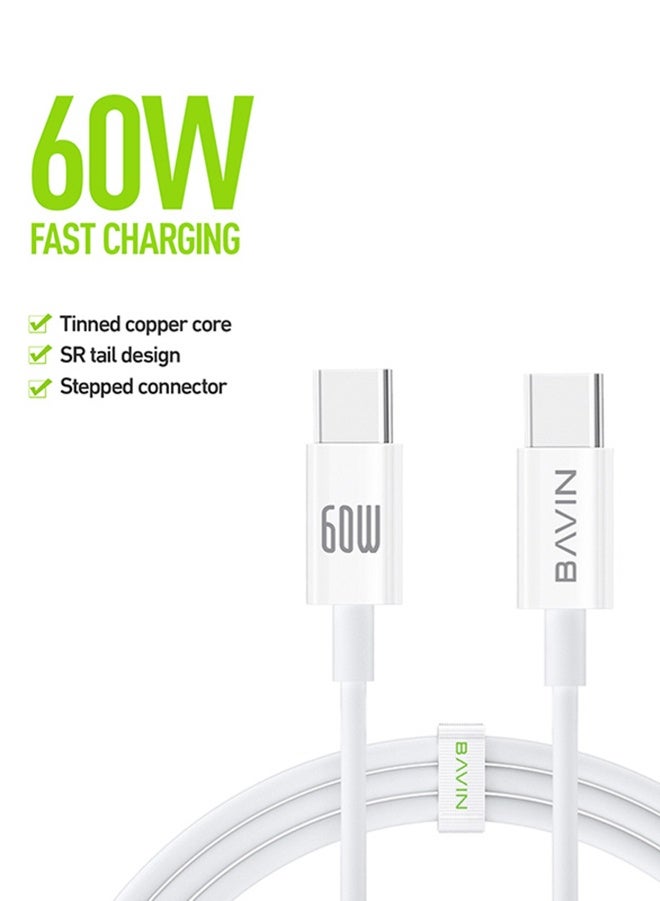 BAVIN USB C Cable 60W, TYPE-C to USB-C Cable 1M, USB C Charger Cable for iPhone 15, Mac Book Pro 2020, iPad Pro 2020, Switch, Samsung Galaxy S20 Plus S9 S8 Plus, Pixel, Huawei P60, Xiaomi, Laptops and lot more - Image 1