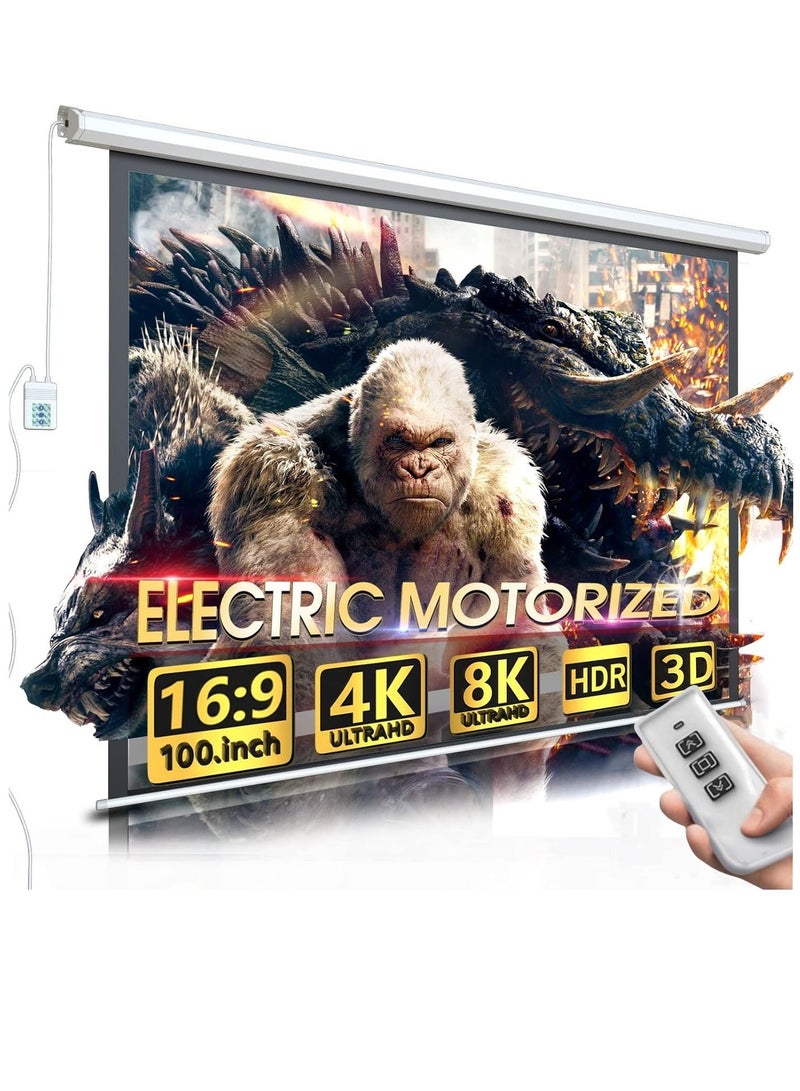 FlashHawk 100 Inch 16:9 Wall Mount Electric Projector Screen Motorized Projection Curtain with Remote Control For Business/School/Office/Meeting - Image 1