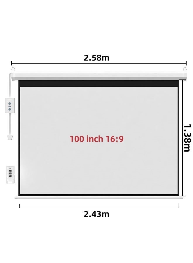 FlashHawk 100 Inch 16:9 Wall Mount Electric Projector Screen Motorized Projection Curtain with Remote Control For Business/School/Office/Meeting - Image 2