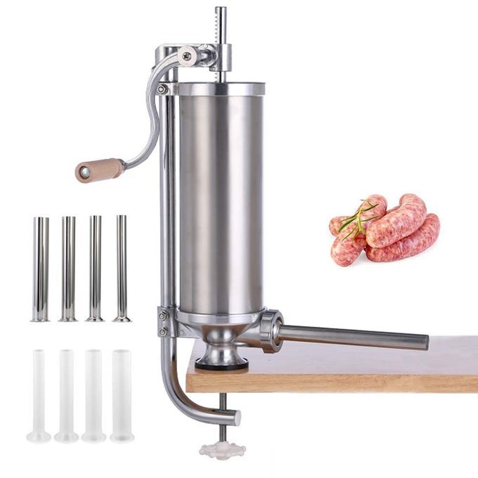 SAUSAGE STUFFER VERTICAL STAINLESS STEEL SAUSAGE MAKER PACKED WITH 8 TUBES COMMERCIAL AND HOUSEHOLD USE 5LBS VERTICAL