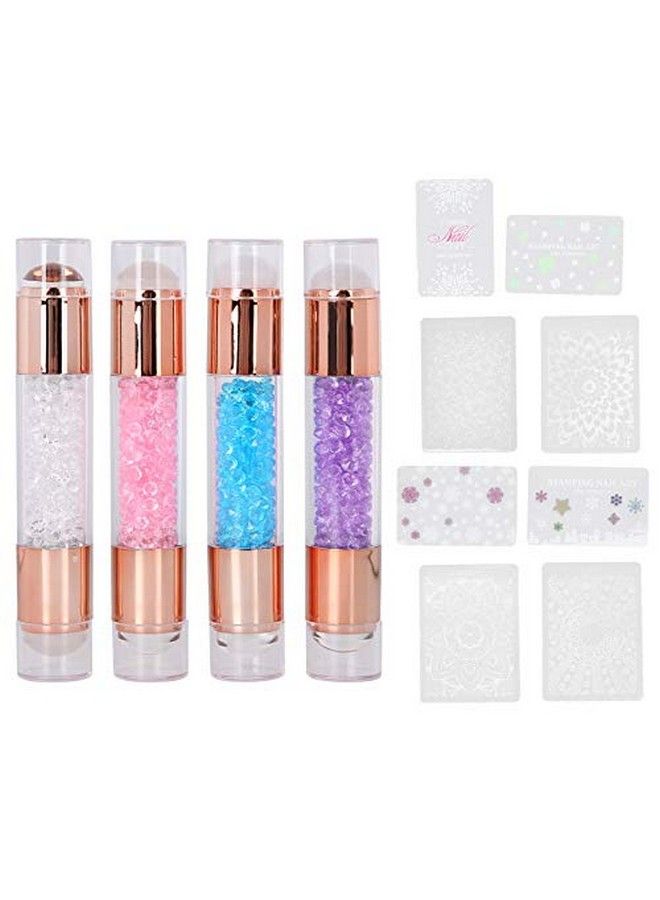 Sonew 4Sets Manicure Art Stampers Silicone Stamp Pens Nail Stamping Plates Double Ended Wnail Seal Plate Manicure Stamp Pen For Home Nail Salon Use - Image 1