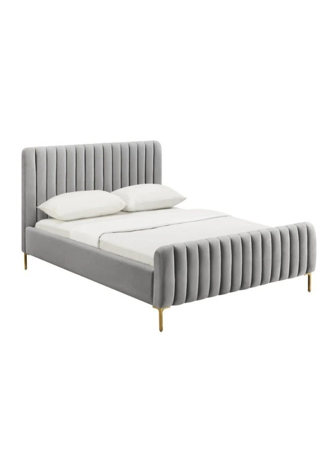 KUSTOMDECO Snooze Stream Channel Tufted Velvet Bed in Grey - Customizable Design for UAE Bedrooms - Image 1