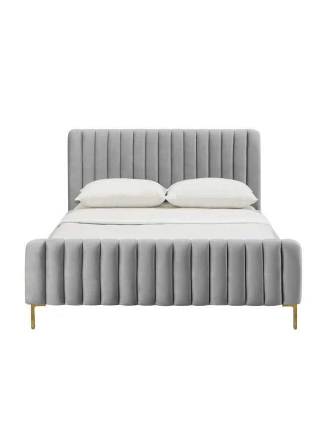 KUSTOMDECO Snooze Stream Channel Tufted Velvet Bed in Grey - Customizable Design for UAE Bedrooms - Image 2