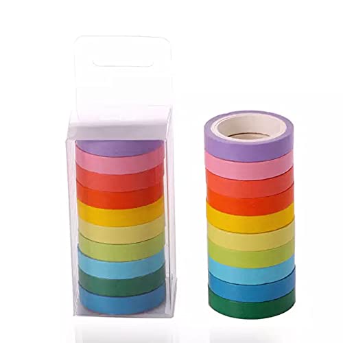 Generic Solid color and paper tape set solid color planner paper tape DIY hand account drawing tape 10 colors per box , Multicolor 