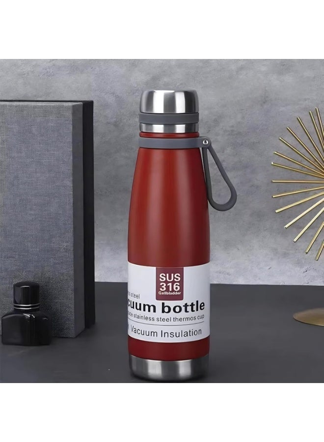 Premium Stainless Steel Vacuum Insulated Water Bottle – Double-Wall Thermos Flask, Keeps Drinks Cold for 24 Hours & Hot for 12 Hours, Leak-Proof & BPA-Free Reusable Bottle for Sports, Gym & Travel (650ml) Red - Image 1