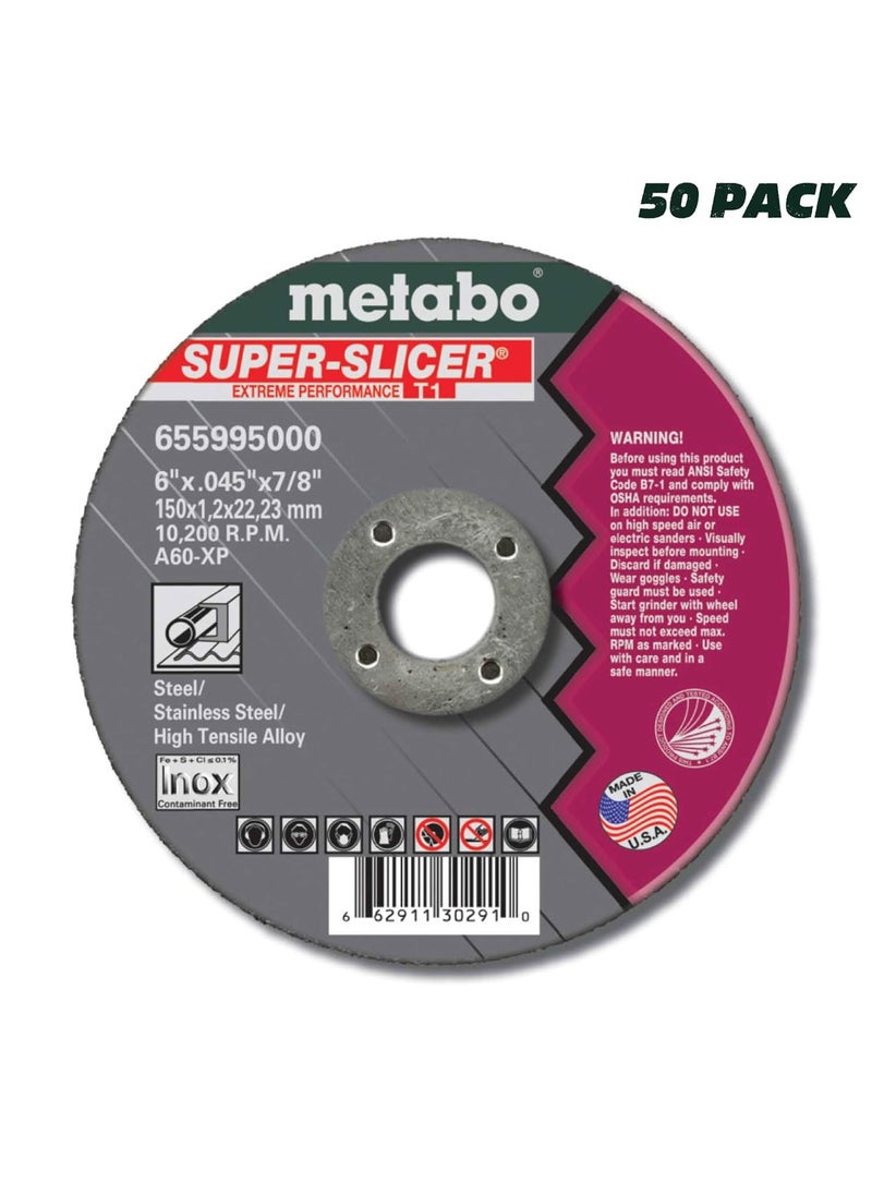 Metabo Metabo 655995000 50Pack  6inch Super Slicer Cutting Wheel  Type 1  6 x 045 x 78  A60XP  White Aluminum Oxide  Contaminant Free  Stainless Steel High Tensile Alloys  - Image 2
