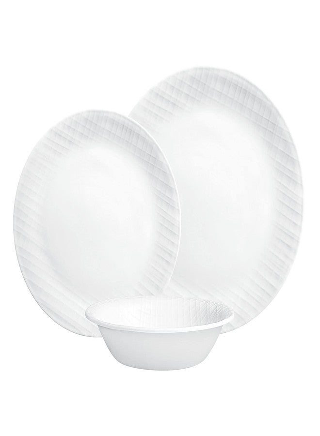 Corelle Dinnerware Set, 12-Piece, Linen Weave, Tempered Glass, Dinner Plates, Side Plates & Bowls, 3X More Durable, Half The Space & Weight of Ceramic, 1146908 - Image 1