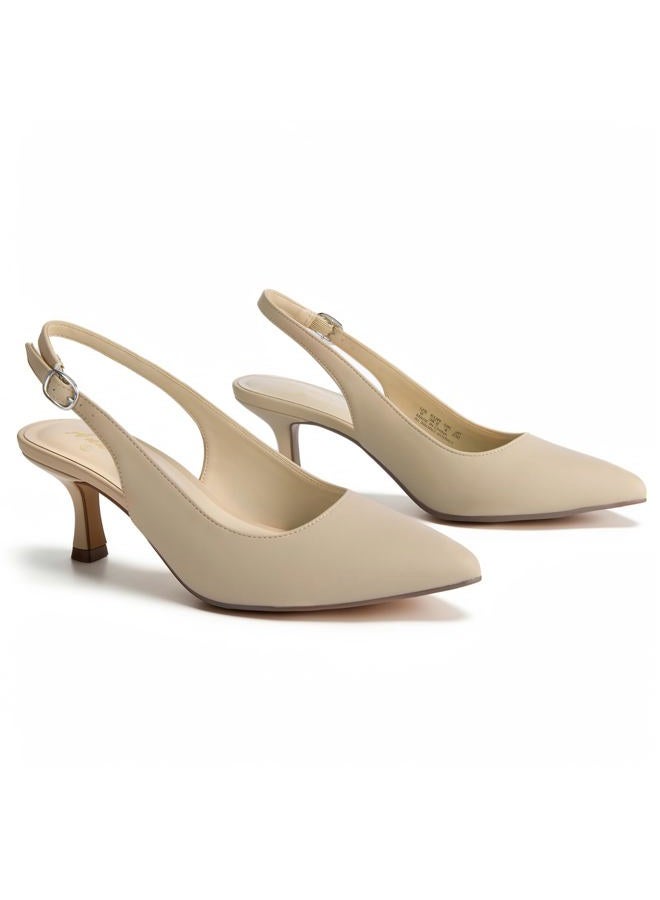 Ankis Slingback Heels for Women Closed Toe Women's Pumps Kitten Heel Wedding Party Casual Dress Shoes, Nude Nubuck, 6.5 - Image 1