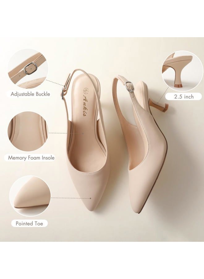 Ankis Slingback Heels for Women Closed Toe Women's Pumps Kitten Heel Wedding Party Casual Dress Shoes, Nude Nubuck, 6.5 - Image 4
