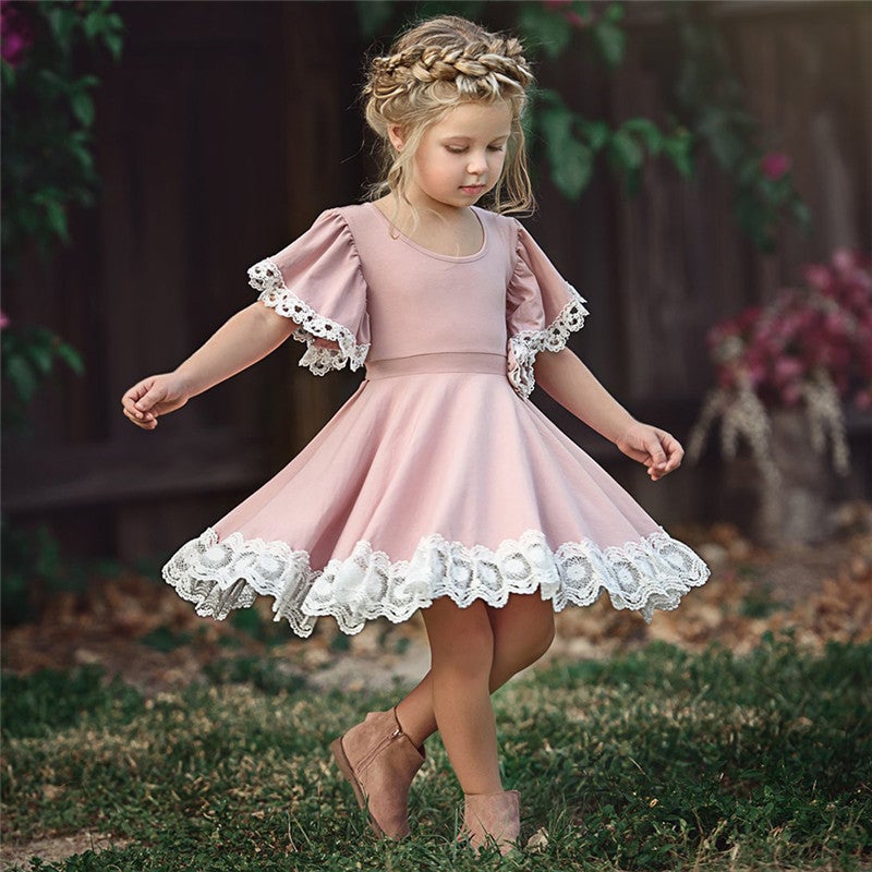 25 Korean Style Girls' Lace Dress, Stereo Flower Princess Dress, Girls' Flying Sleeve A-Line Dress - Image 3