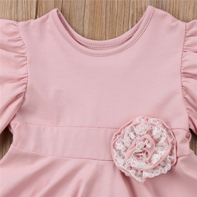 25 Korean Style Girls' Lace Dress, Stereo Flower Princess Dress, Girls' Flying Sleeve A-Line Dress - Image 4