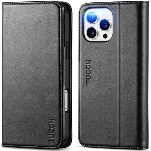 TUCCH Case Wallet for iPhone 16 Pro Max, 3 Card Slots PU Leather Phone Cover, RFID Blocking Kickstand Folio with Shockproof TPU Inner Shell Compatible with iPhone 16 Pro Max 5G 2024,Classic Black - Image 1