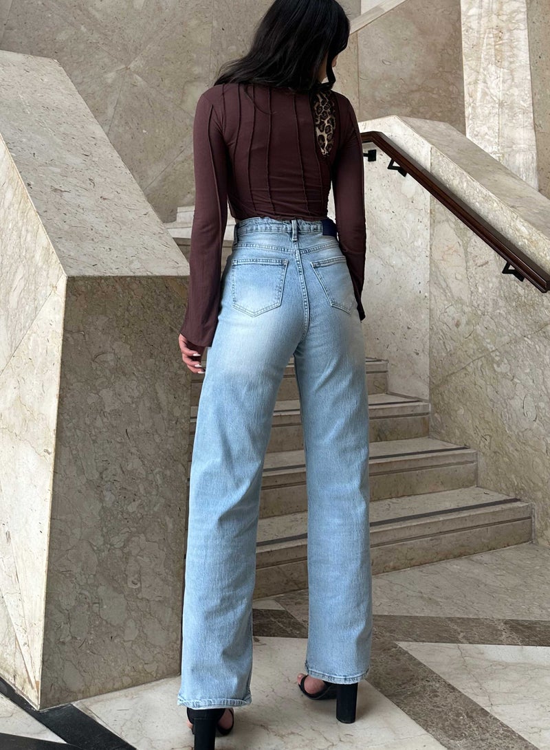 CIZARO Ultra Comfort Wide-Leg - High-Waist Light Blue Jeans - Image 3