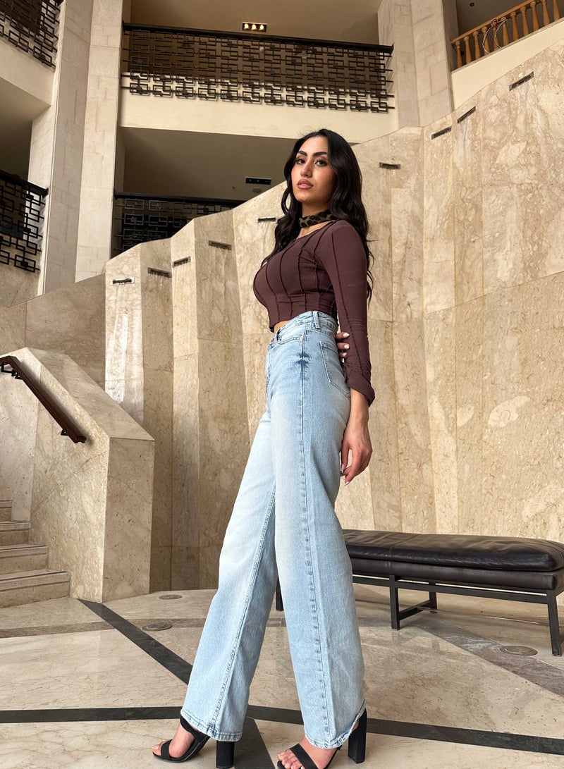 CIZARO Ultra Comfort Wide-Leg - High-Waist Light Blue Jeans - Image 2