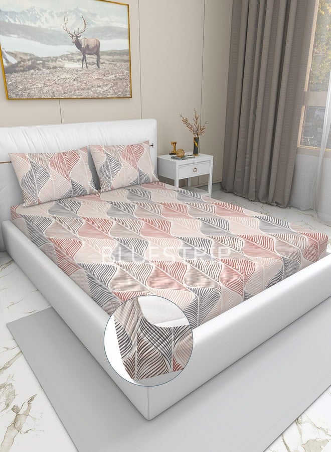 Blue Strip ملاءة سرير مزدوجة مقاس كينج مطبوعة، مصنوعة من قطن ناعم الملمس، 300 خيط، بنقشة مخططة باللون الأزرق، مع غطاءين للوسائد. تناسب أغطية الوسائد حتى 9 بوصات، المقاس: 72 × 78 × 10 بوصات. - Image 1