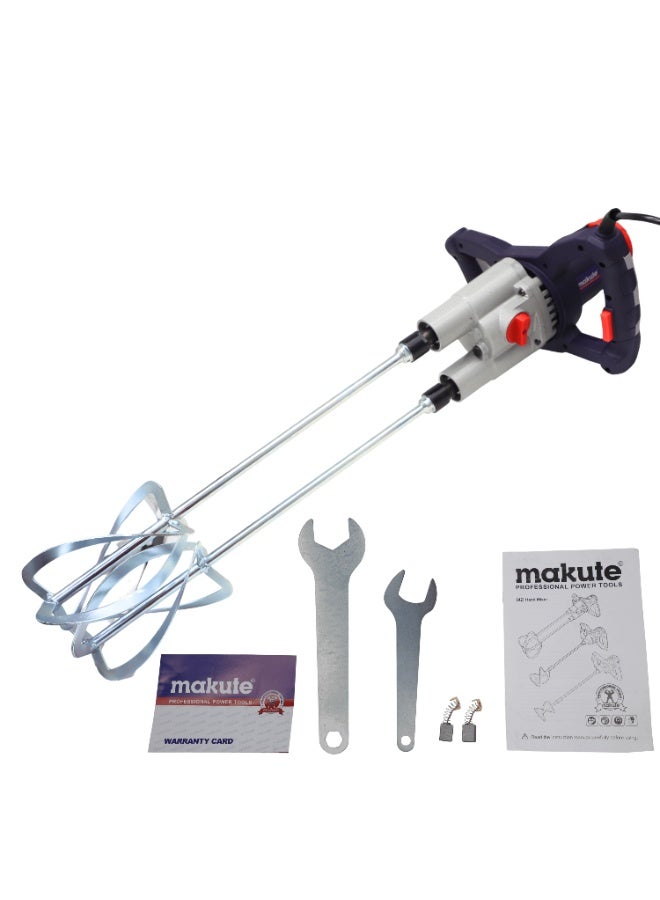 makute 1600W Electric Hand Mixer for Paint Cement Plaster Mortar Mixing | Dual Paddle Variable Speed 0-800RPM Industrial Power Tool | 120mm Heavy Duty Concrete Mixer | Model HM122 - Image 1