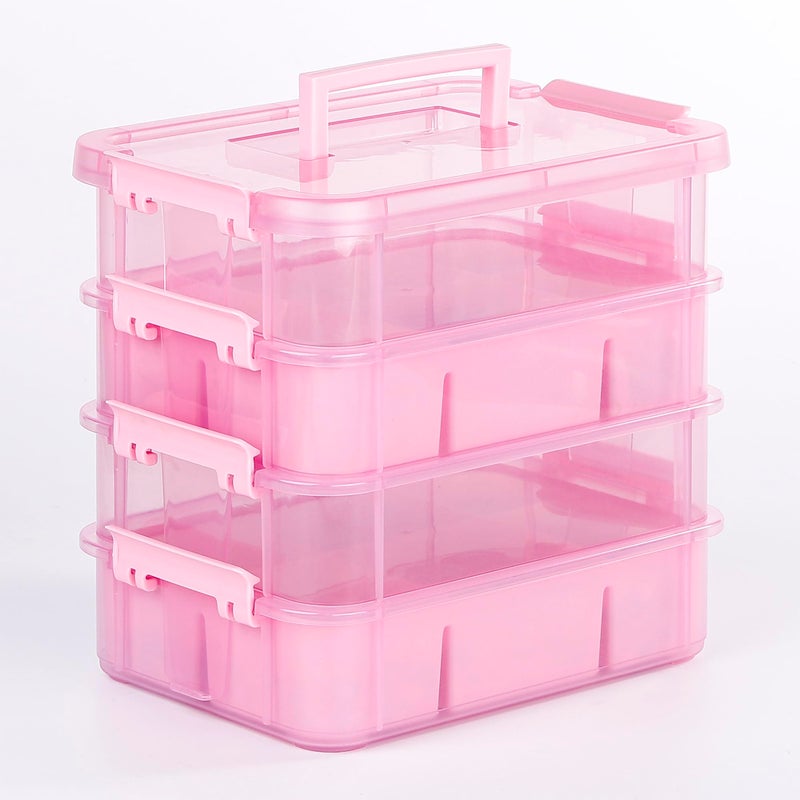 CraftGenes Art Supply Storage Organizer with 2 Removable Trays, 4-Layer 10QT Durable Craft Organizers and Storage for Sewing, Tool, Office Supplies, Art, Craft Supplies(Pink) - Image 1