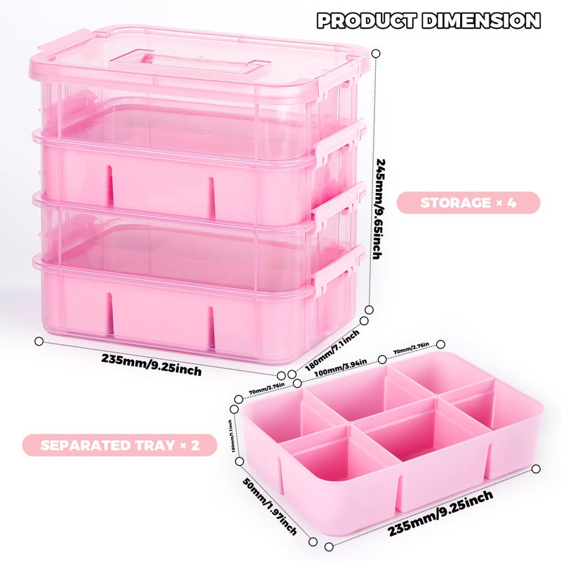 CraftGenes Art Supply Storage Organizer with 2 Removable Trays, 4-Layer 10QT Durable Craft Organizers and Storage for Sewing, Tool, Office Supplies, Art, Craft Supplies(Pink) - Image 3