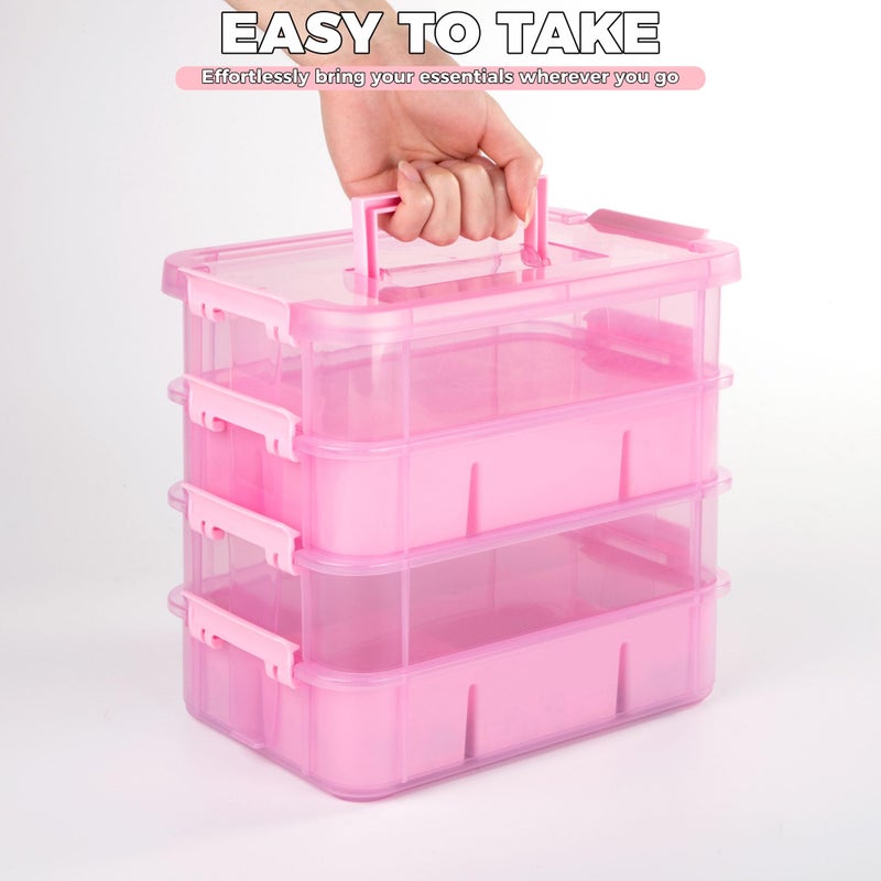CraftGenes Art Supply Storage Organizer with 2 Removable Trays, 4-Layer 10QT Durable Craft Organizers and Storage for Sewing, Tool, Office Supplies, Art, Craft Supplies(Pink) - Image 5