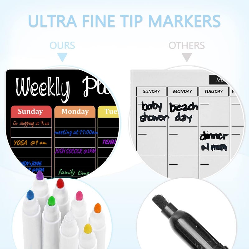 Hivillexun Magnetic Black Dry Erase Calendar White Board Set (3-Pack) - Monthly, Weekly Planners & Daily Notepad for Fridge, Home & Office, Includes 8 Markers - Image 3