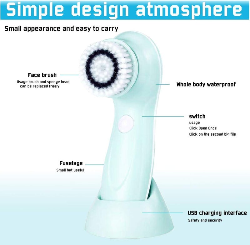 GUGULE Facial Cleansing Spin brush Set - Waterproof Skin Advanced Microdermabrasion for Gentle Exfoliation and Deep Scrubbing with 3 Exfoliating brush Heads - Image 2