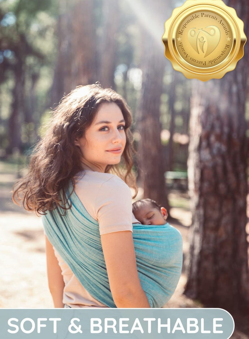 SOLARAE Baby Carrier Wrap, Baby Sling and Ring Sling Cotton Muslin Infant Carrier, Ring Sling Baby Carrier Front and Chest Newborn Carrier Baby Carrier Wrap, Toddler Carrier (Grey Turquoise) - Image 3