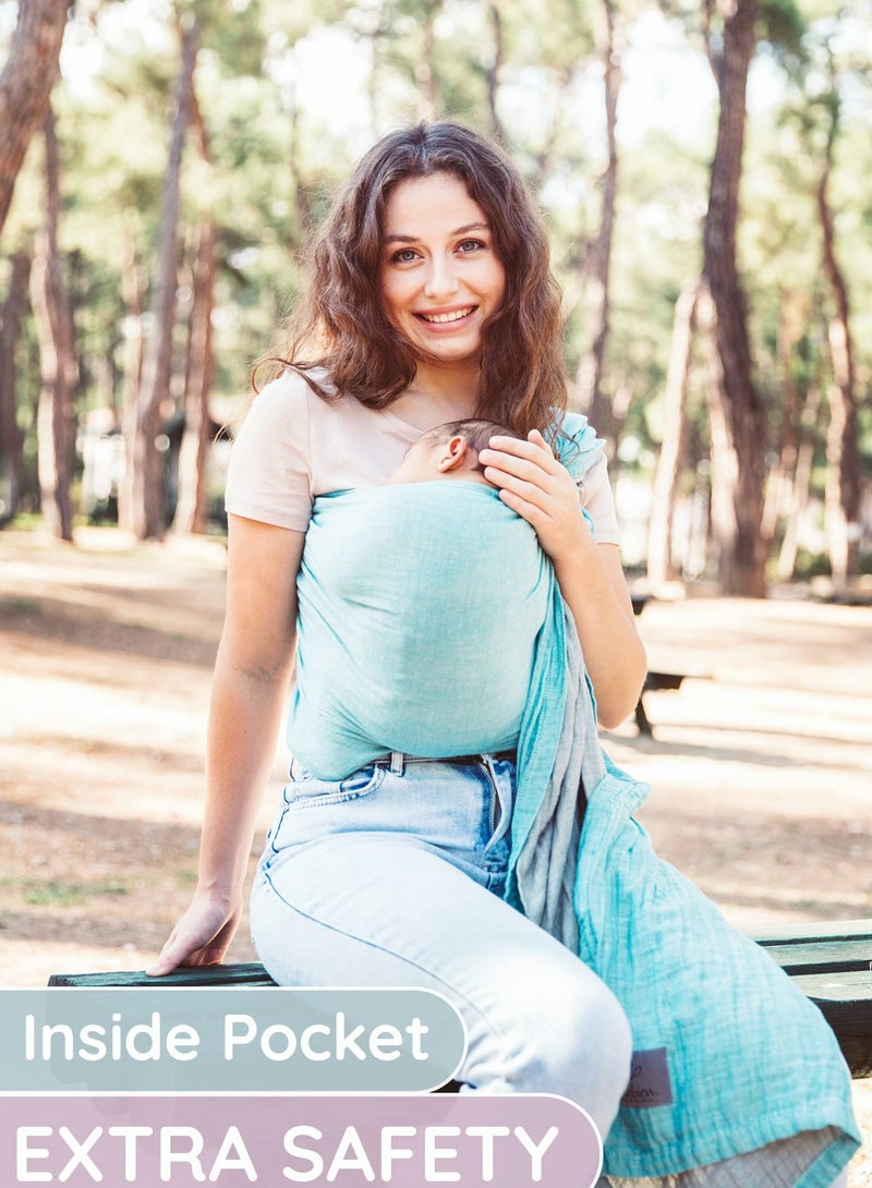 SOLARAE Baby Carrier Wrap, Baby Sling and Ring Sling Cotton Muslin Infant Carrier, Ring Sling Baby Carrier Front and Chest Newborn Carrier Baby Carrier Wrap, Toddler Carrier (Grey Turquoise) - Image 2