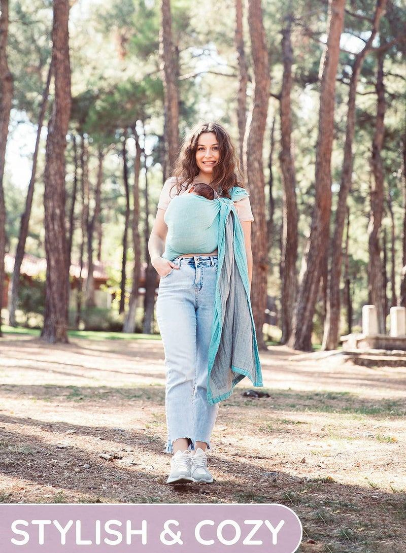 SOLARAE Baby Carrier Wrap, Baby Sling and Ring Sling Cotton Muslin Infant Carrier, Ring Sling Baby Carrier Front and Chest Newborn Carrier Baby Carrier Wrap, Toddler Carrier (Grey Turquoise) - Image 4