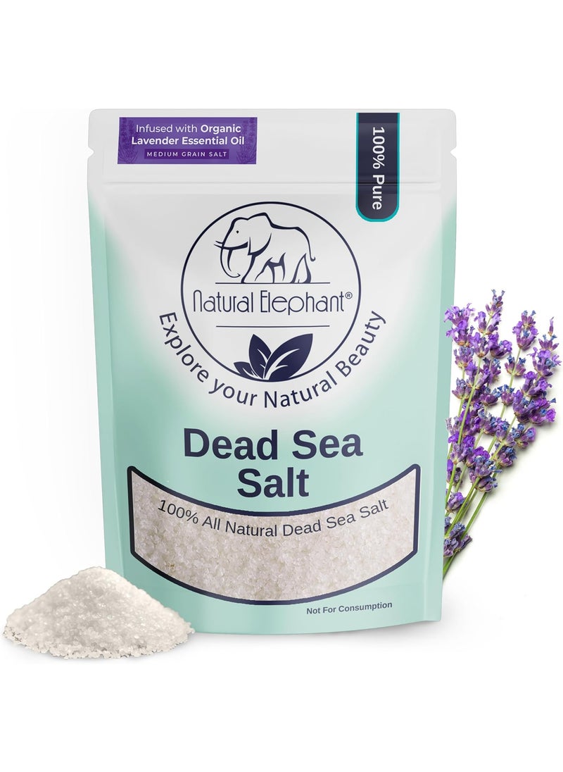 Natural Elephant Natural Elephant Dead Sea Lavender Bath Salt Bathing and Foot Soak for Relaxing and Nourishing 100 Pure with Organic Lavender Essential Oil  Medium Coarse Grain 1 lb 16 oz Bag 