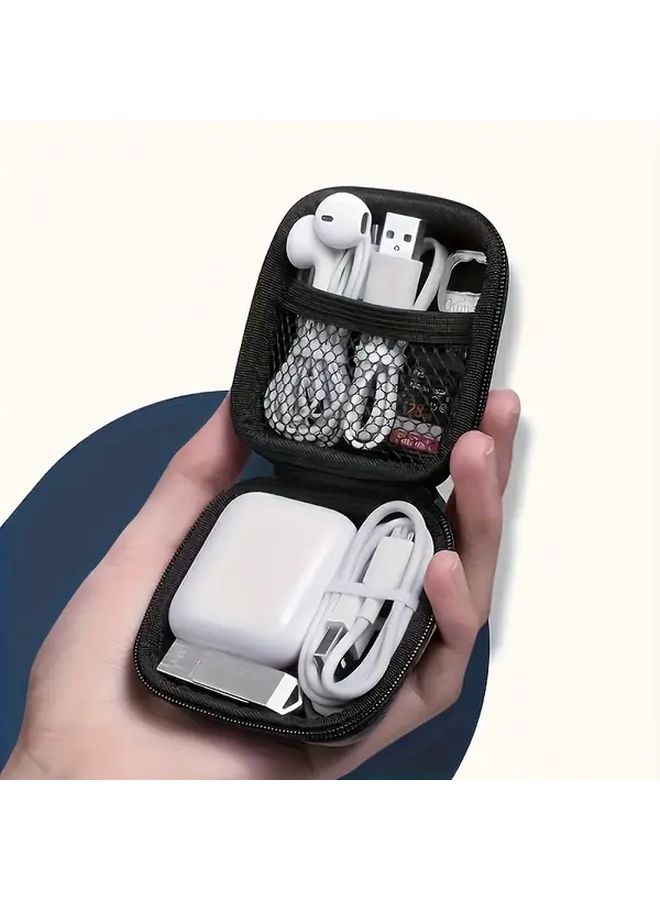 Black Red EVA Travel Organizer Box With Mesh Pocket Cushioned Protection For Cables Earphones AirPods - Image 3