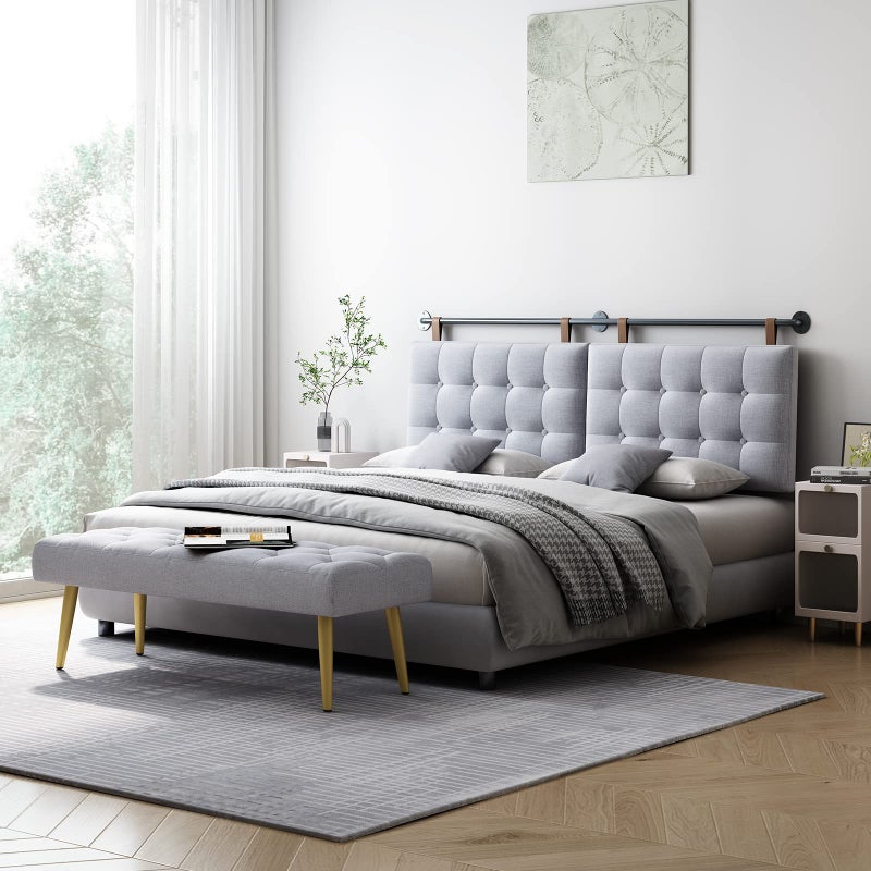 BSHOMGI King Headboard Headboards for Adjustable Beds Backboard Wall Mounted Headboard with Gray Button Tufting Hanging Head Board for Bedroom(Gray, King) - Image 3