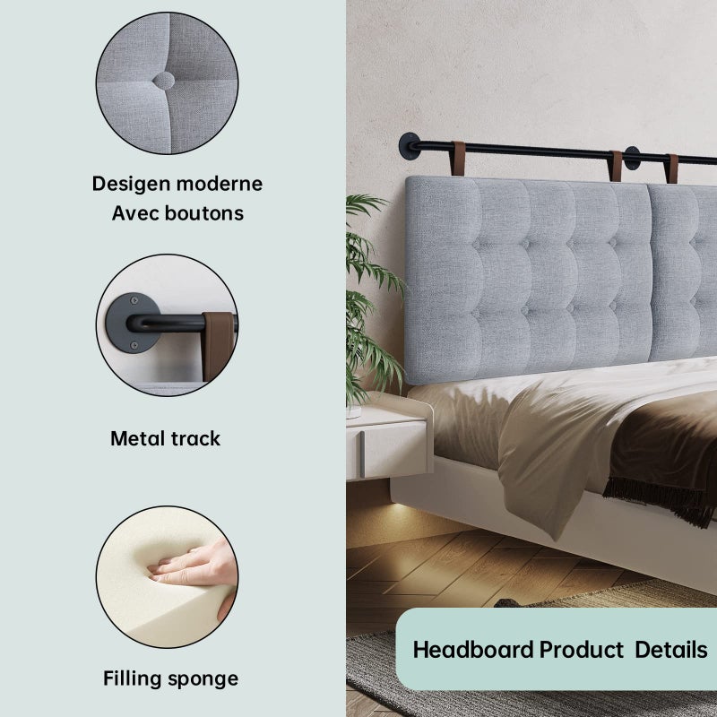BSHOMGI King Headboard Headboards for Adjustable Beds Backboard Wall Mounted Headboard with Gray Button Tufting Hanging Head Board for Bedroom(Gray, King) - Image 4