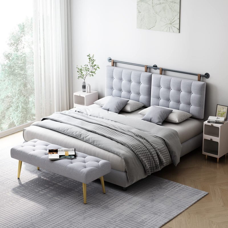 BSHOMGI King Headboard Headboards for Adjustable Beds Backboard Wall Mounted Headboard with Gray Button Tufting Hanging Head Board for Bedroom(Gray, King) - Image 2