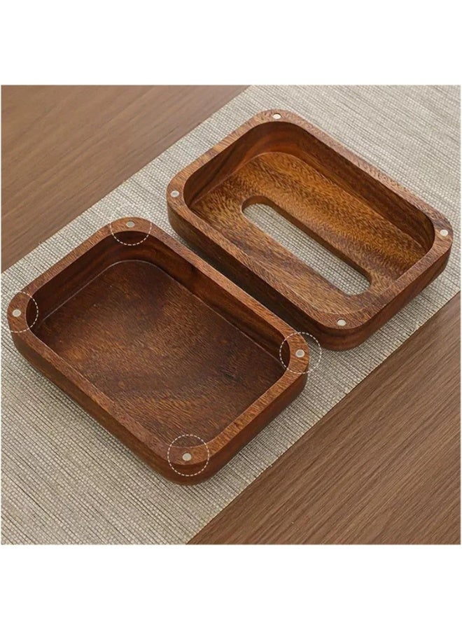 Walnut Wood Tissue Box Cover, Solid Wooden Rectangular Facial Tissue Dispenser for Home & Office - Image 3