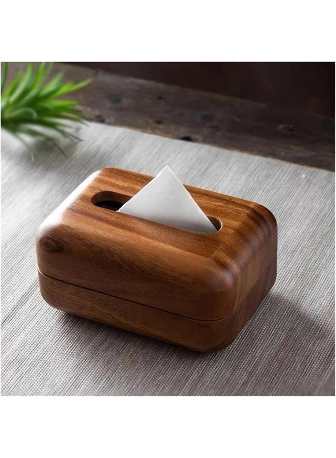 Walnut Wood Tissue Box Cover, Solid Wooden Rectangular Facial Tissue Dispenser for Home & Office - Image 2