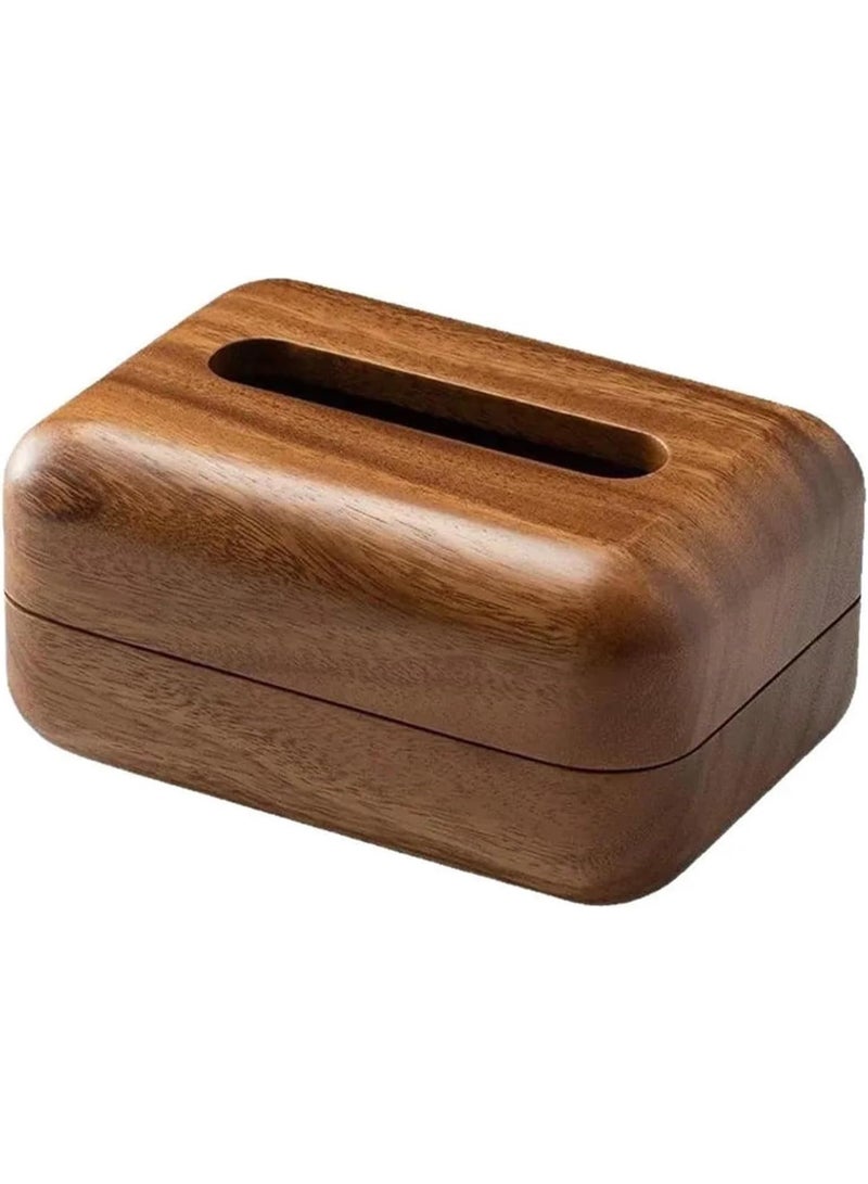 Walnut Wood Tissue Box Cover, Solid Wooden Rectangular Facial Tissue Dispenser for Home & Office - Image 1