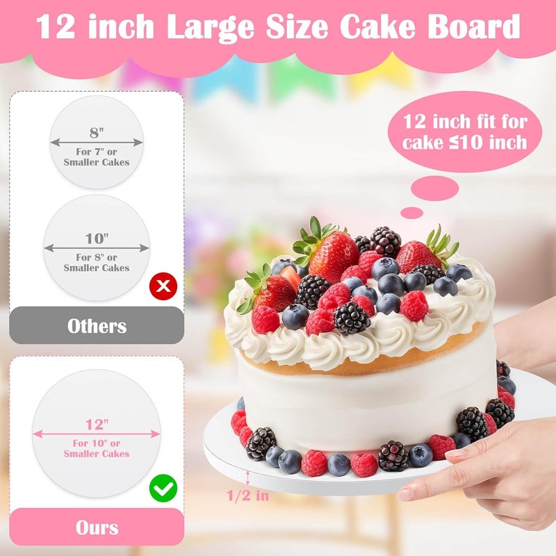 Tetutor 14 PCS 12 inch Cake Drum,1/2" Thick Cake Boards 12 inch Round, White Cake Drums 12 inch, Sturdy Cake Decorating Supplies Card Board for Multi-Layer Cakes - Image 3